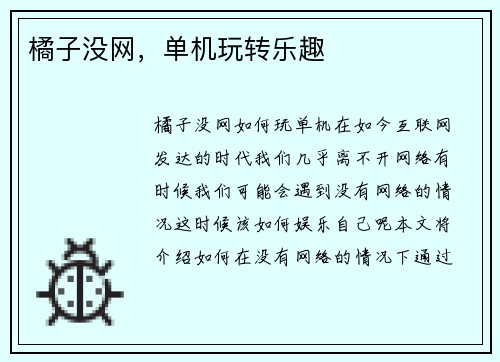 橘子没网，单机玩转乐趣
